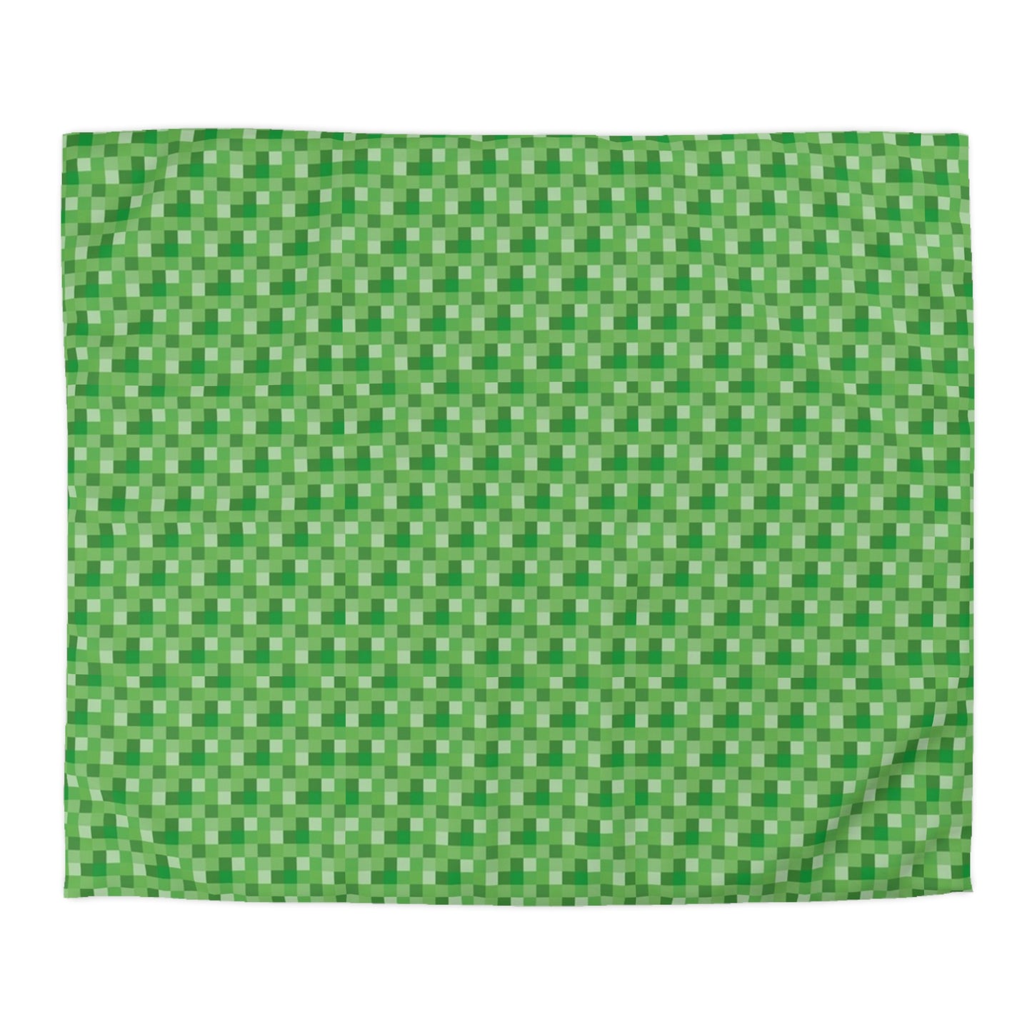 Minecraft Inspired Checkered Green Duvet Cover - Gaming Bedroom Decor, Block Pattern Bedding