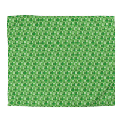 Minecraft Inspired Checkered Green Duvet Cover - Gaming Bedroom Decor, Block Pattern Bedding