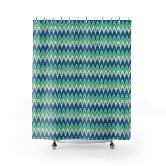 Ikat Chevron Coastal Nautical Shower Curtain - Global-Inspired Coastal Bathroom