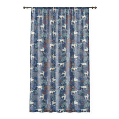 Enchanted Forest Unicorns Window Curtain, Magical Woods Drapes for Kid's Room, Fantasy Decor