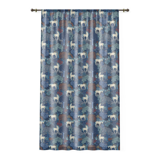 Enchanted Forest Unicorns Window Curtain, Magical Woods Drapes for Kid's Room, Fantasy Decor