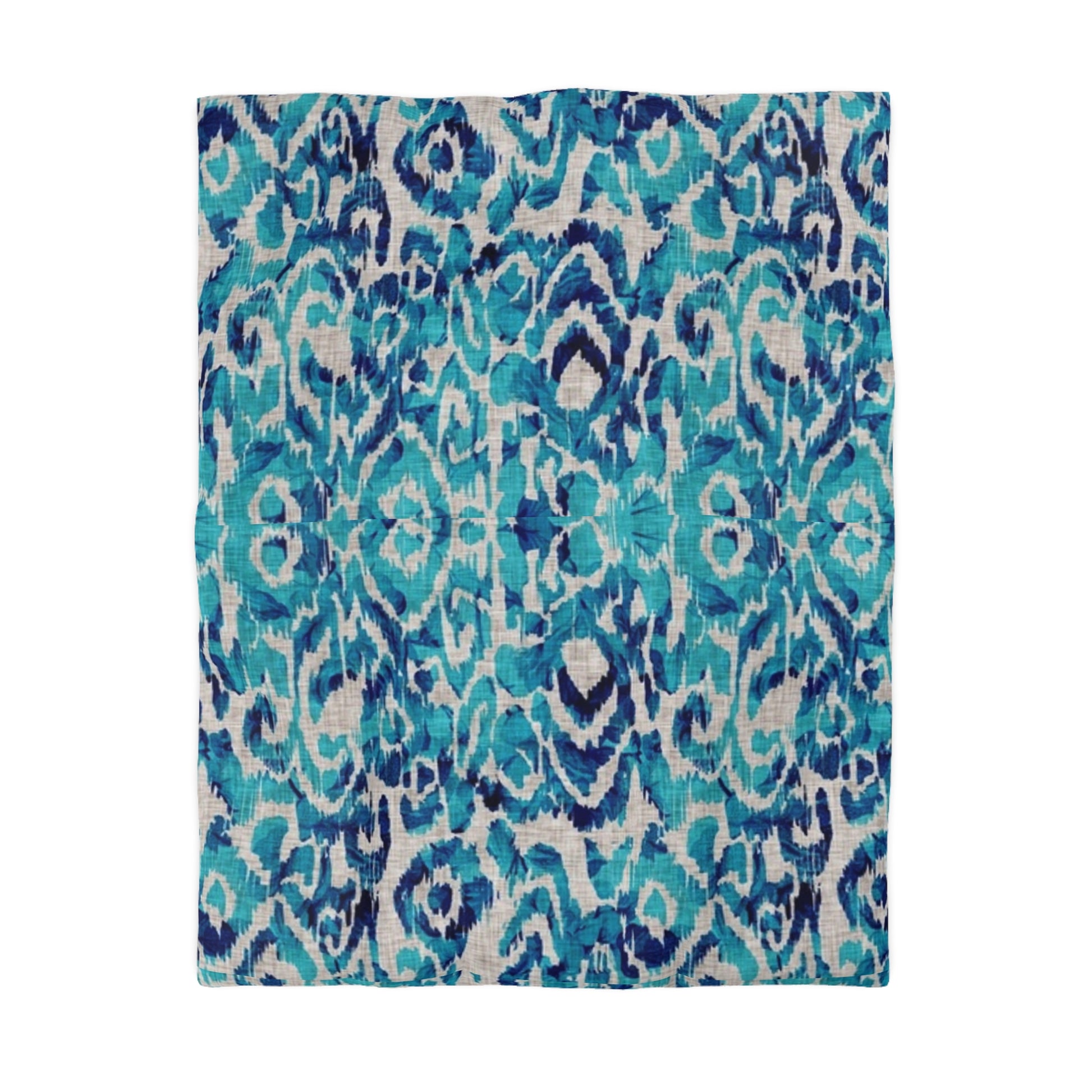 Peacock Blue Ikat Motif Duvet Cover - Exotic Bohemian Home Decor