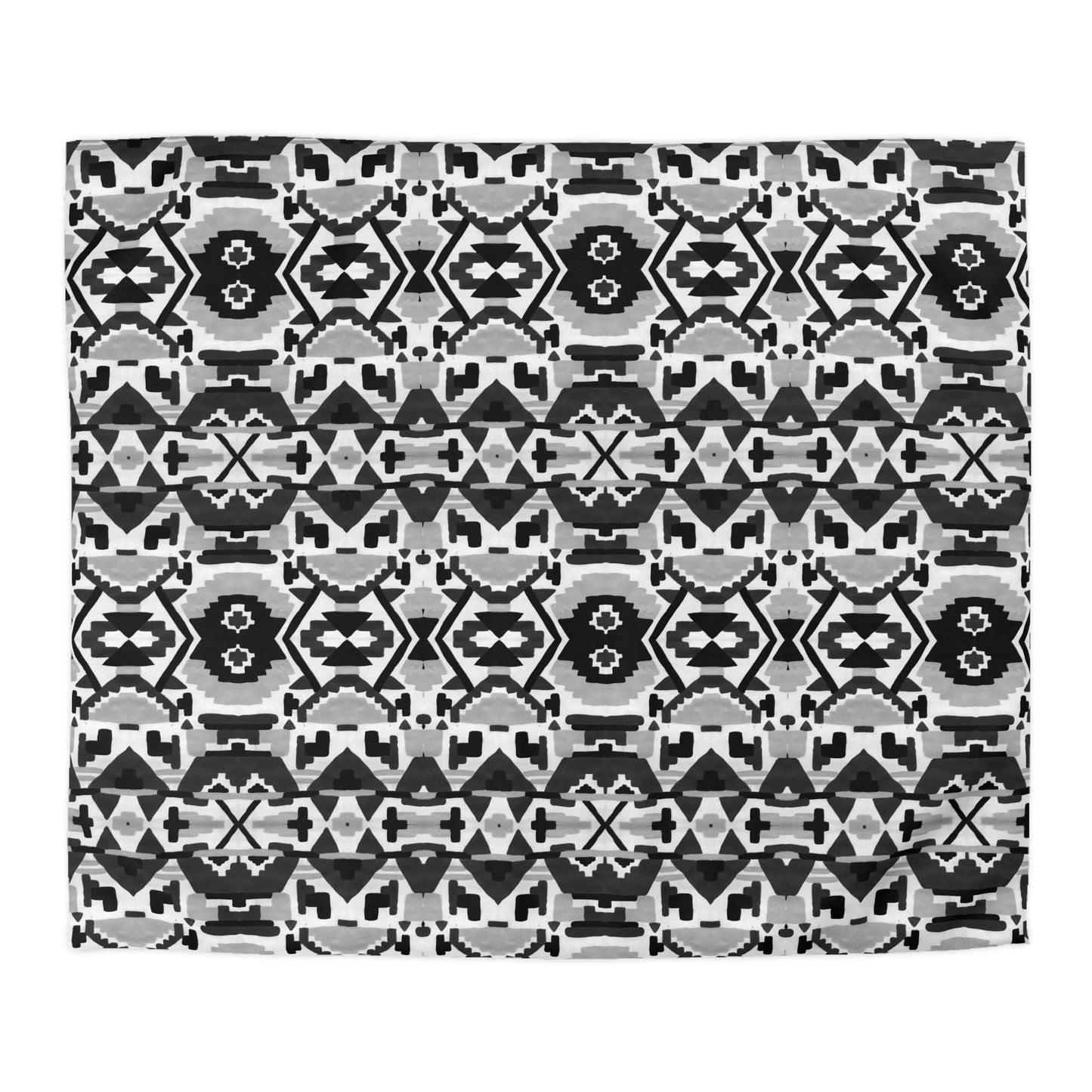 Aztec Inspired Geometry B&W Duvet Cover - Unique Ethnic Tribal Home Decor