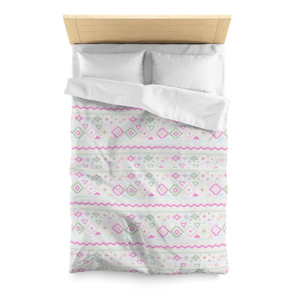 Boho Chic Blush Pink Green Geometrical Aztec Tribal Duvet Cover - Handmade Inspired Bedding Set