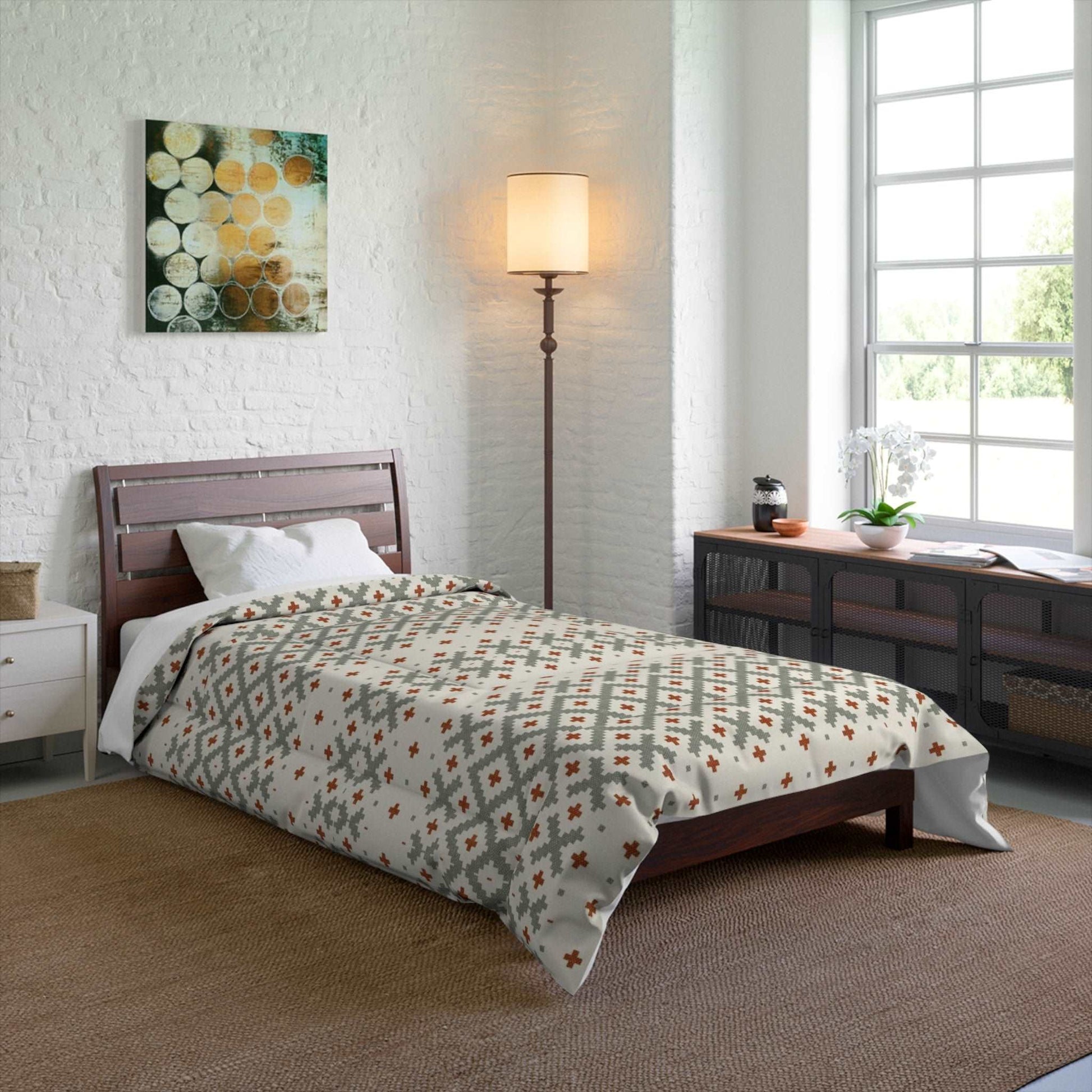 Aztec Gradient Sage and Ginger Microfiber Polyester Comforter Set - Stylish Modern Bedroom Furniture