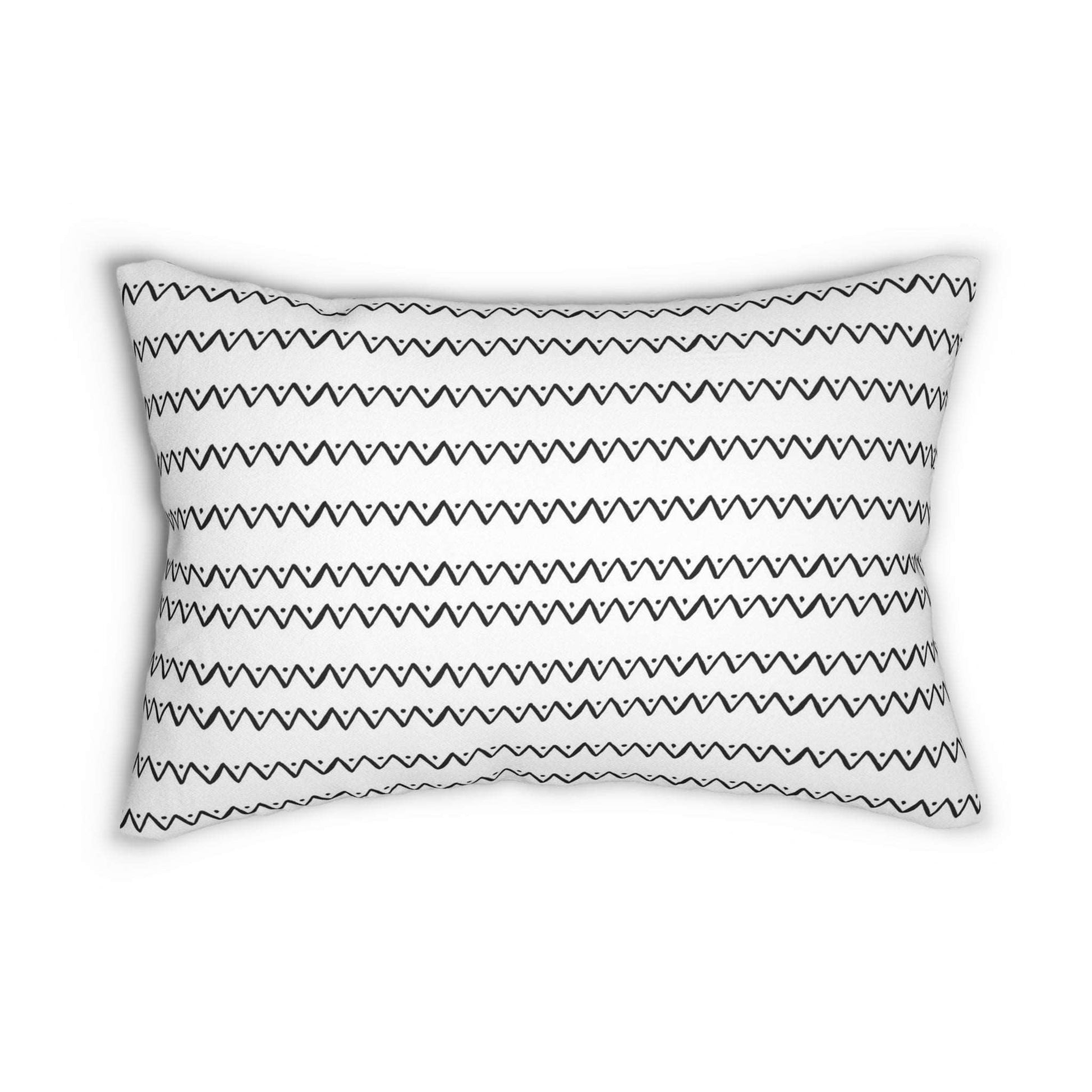 Boho Style Monochromatic Zigzag Wire Pattern Spun Polyester Lumbar Pillow