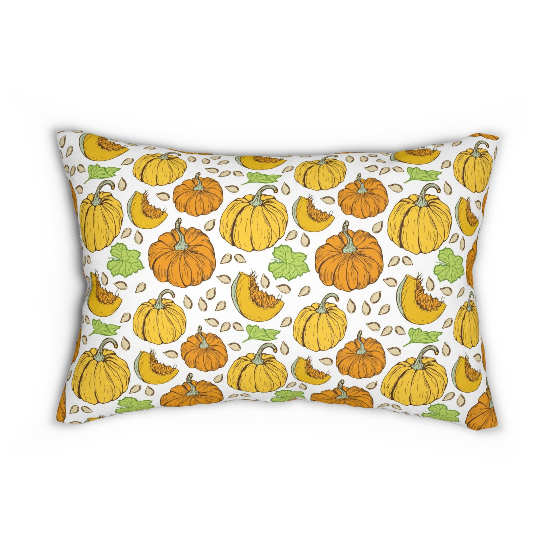 Thanksgiving Fall Harvest Pumpkin and Leaves Lumbar Pillow Cover - Autumnal Home Decor Accent