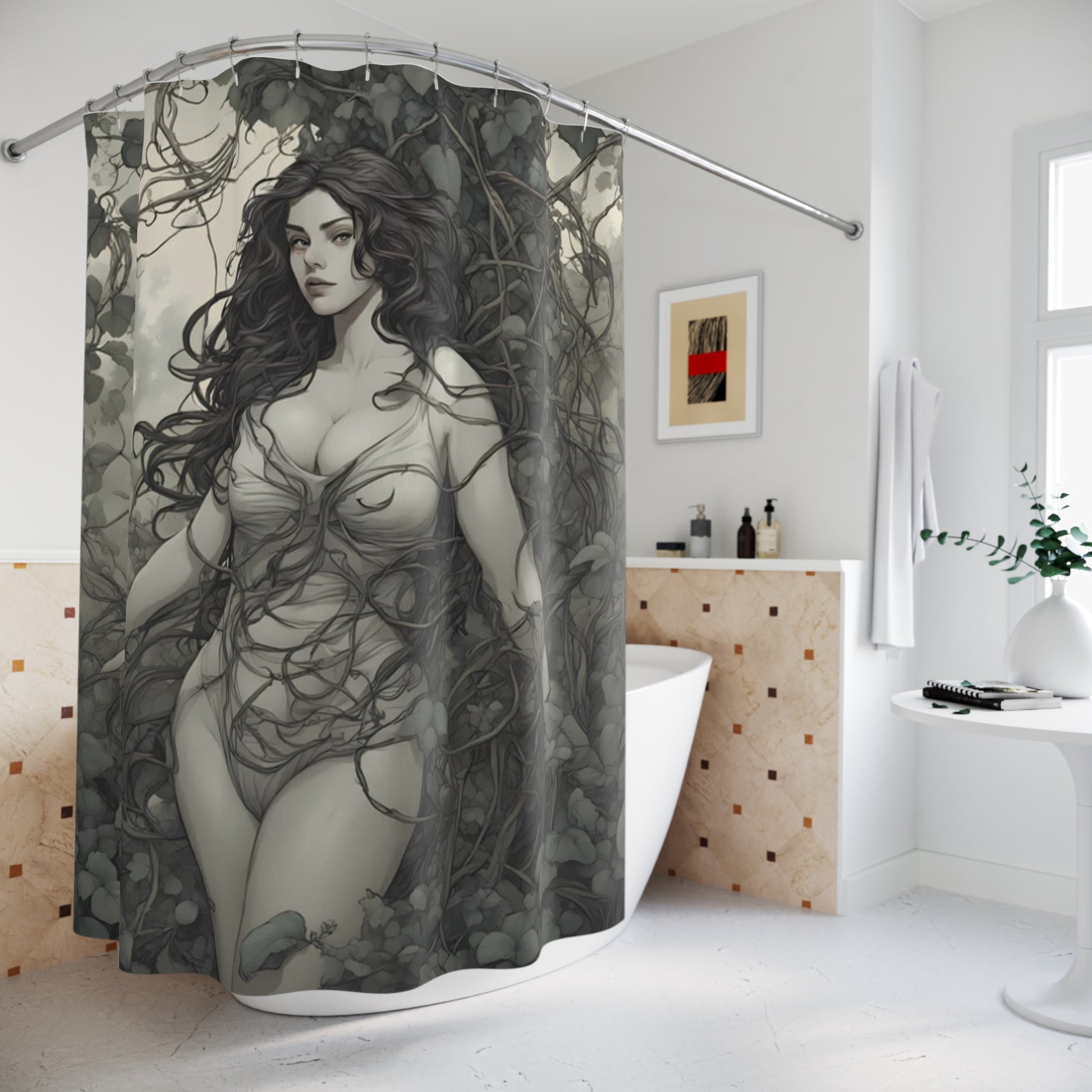 Vineyard Shower Curtain with Beautiful Brunette Woman