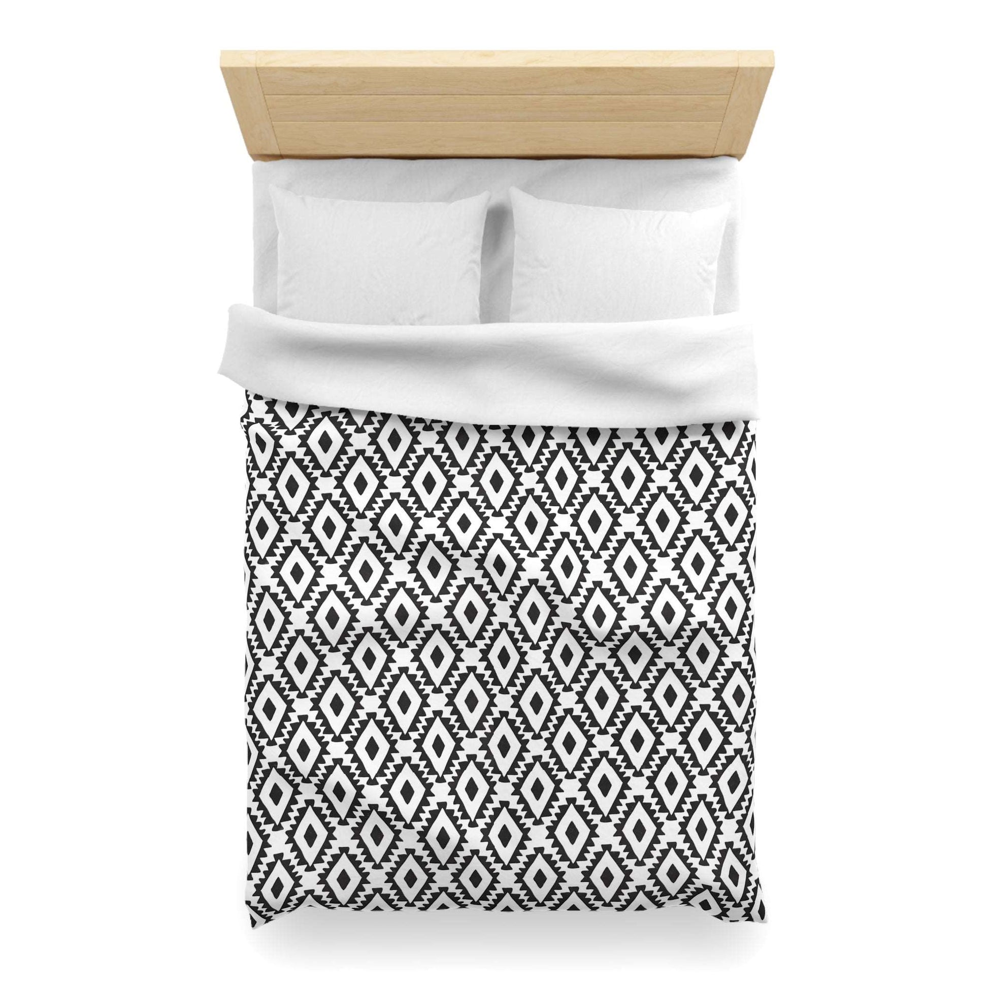 Aztec Inspired Geometric Duvet Cover - B&W Ethnic Tribal Bedding