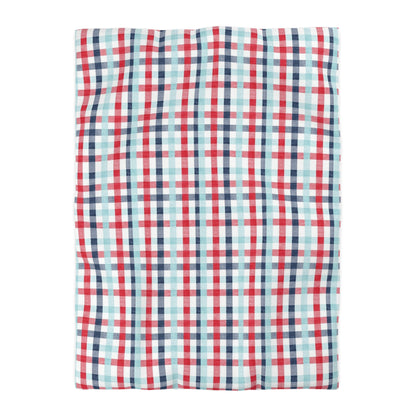 Rustic Red, Blue, and Light Blue Plaid Check Duvet Cover - Country Chic Bedroom Decor