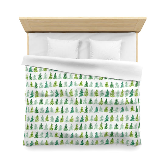 Evergreen Christmas Tree Forest Water Color Design Duvet Cover - Luxurious, Plush, and Stylish Holiday Home Decor for Guest Room