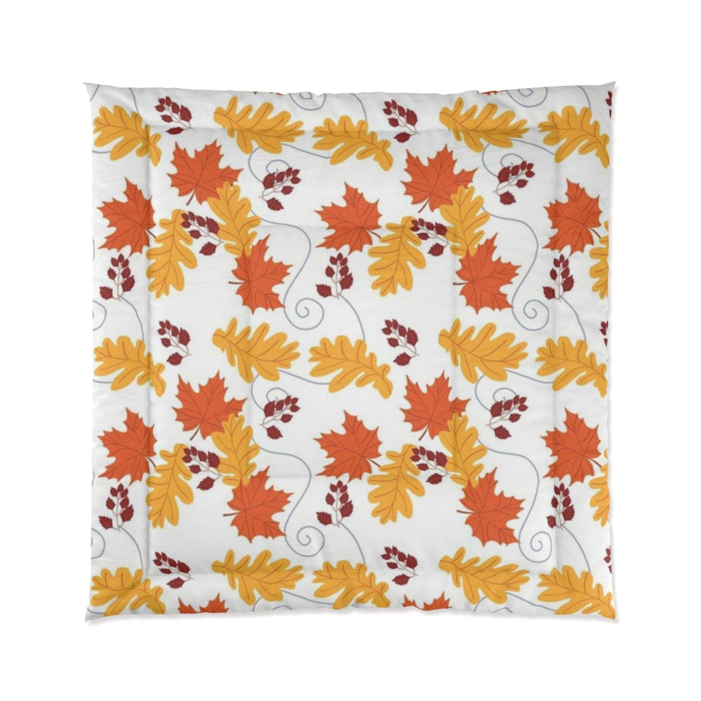 Autumn Leaves in the Wind White Accents Pattern Comforter - Seasonal Fall Decor Bedding