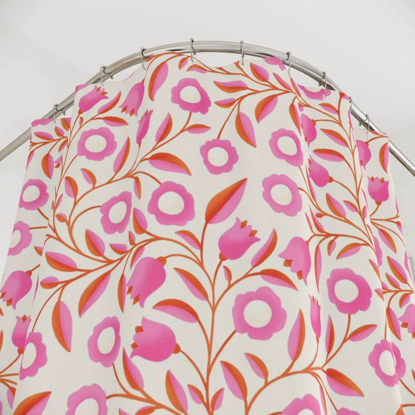 Blush Petals and Cherry Leaves Pattern Shower Curtain