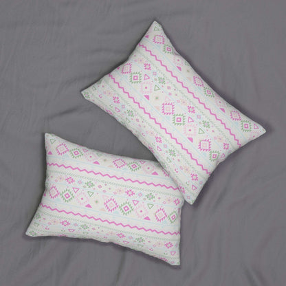 Aztec Geometric Pattern Blush Pink Green Spun Polyester Lumbar Pillow