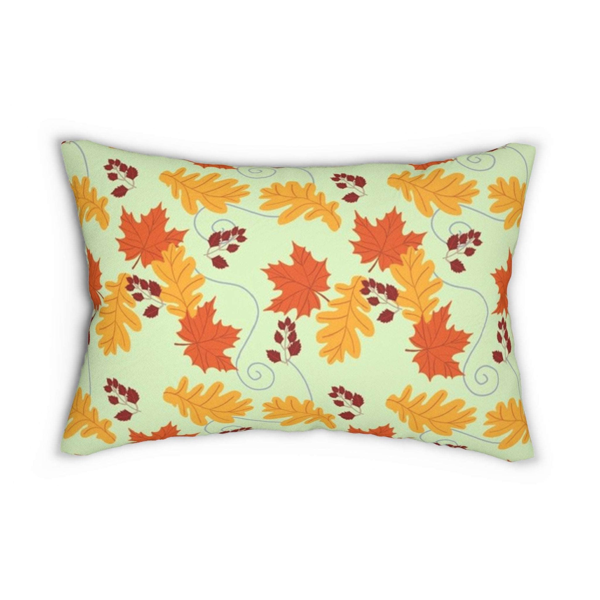 Autumn Leaves in the Wind Green Accents Spun Polyester Lumbar Pillow - Seasonal Fall Throw Pillow