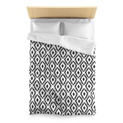 Modern Aztec Geometrics Black and White Microfiber Duvet Cover - Unique Geometric Pattern Bedding