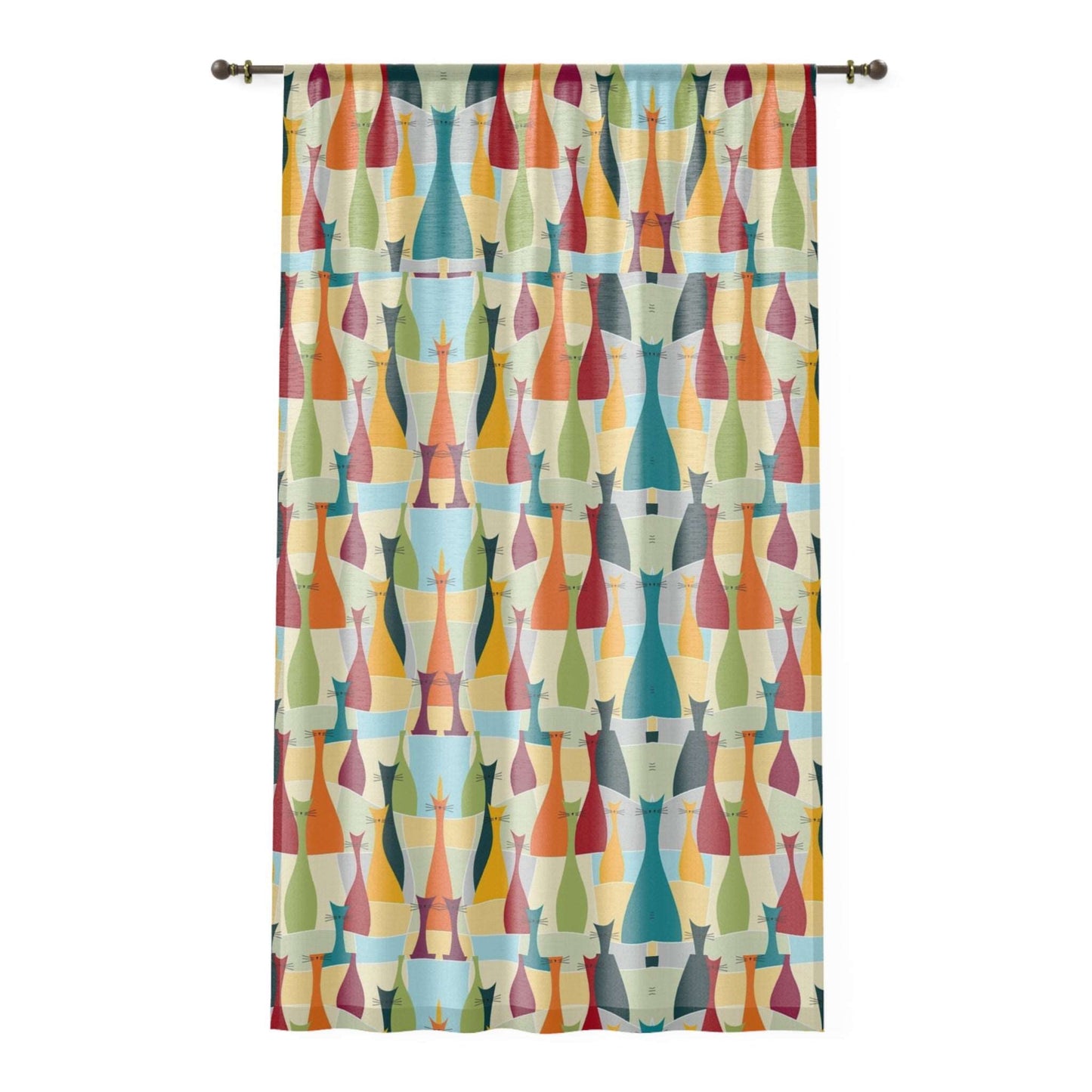 Bohemian-Inspired Cat Window Curtain - Artistic Cat Lovers Gift