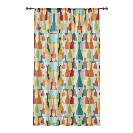 Bohemian-Inspired Cat Window Curtain - Artistic Cat Lovers Gift