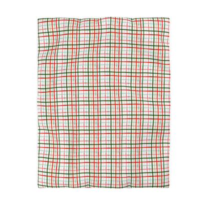 Christmas Watercolor Plaid Duvet Cover - Rustic Holiday Bedroom Decor, Red and Green Buffalo Plaid