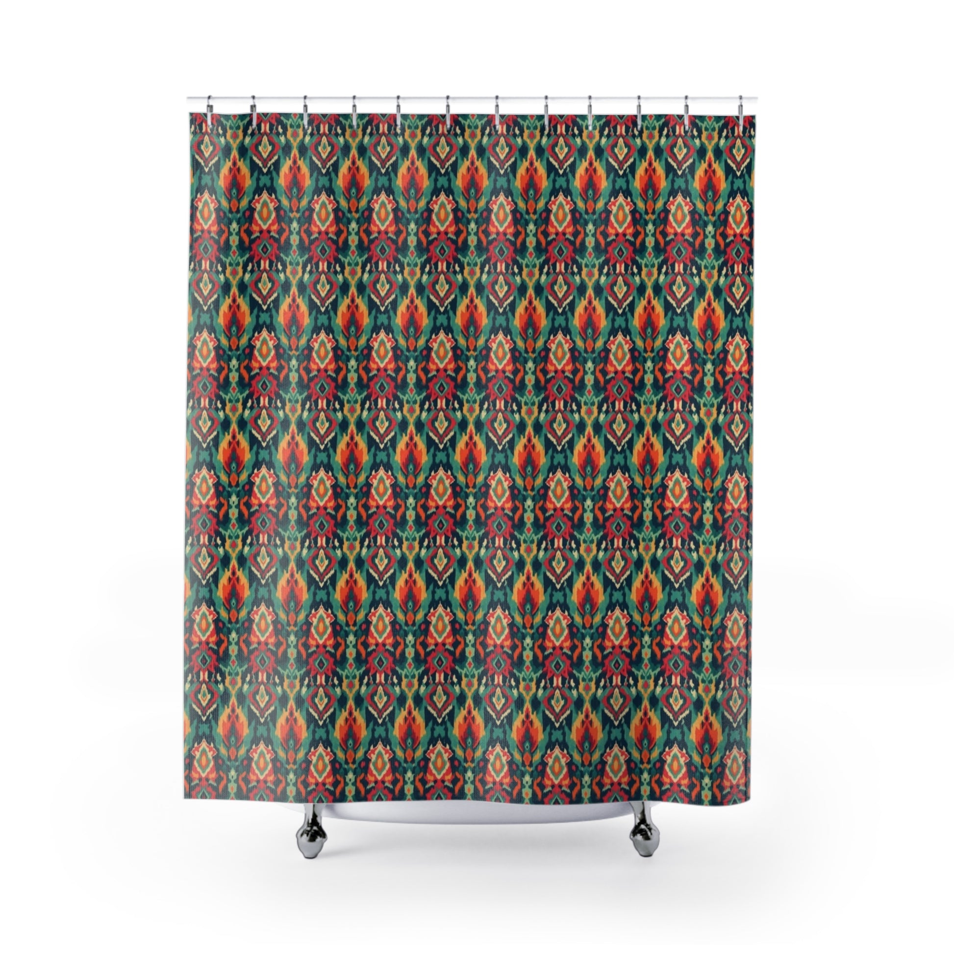 Ikat Pattern Bright Colors Shower Curtain - Modern Bohemian Bathroom Accessories