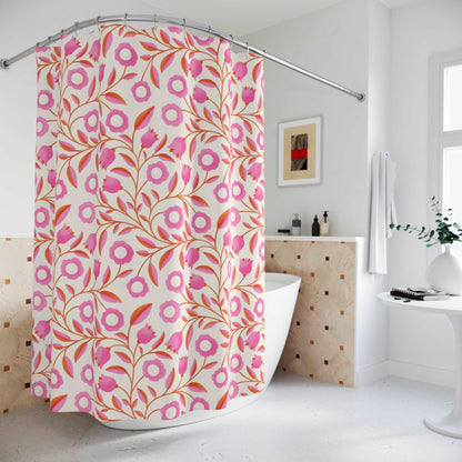 Blush Petals and Cherry Leaves Pattern Shower Curtain