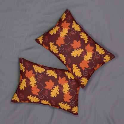 Autumn Leaves in the Wind Dark Red Accents Spun Polyester Lumbar Pillow - Seasonal Fall Throw Pillow