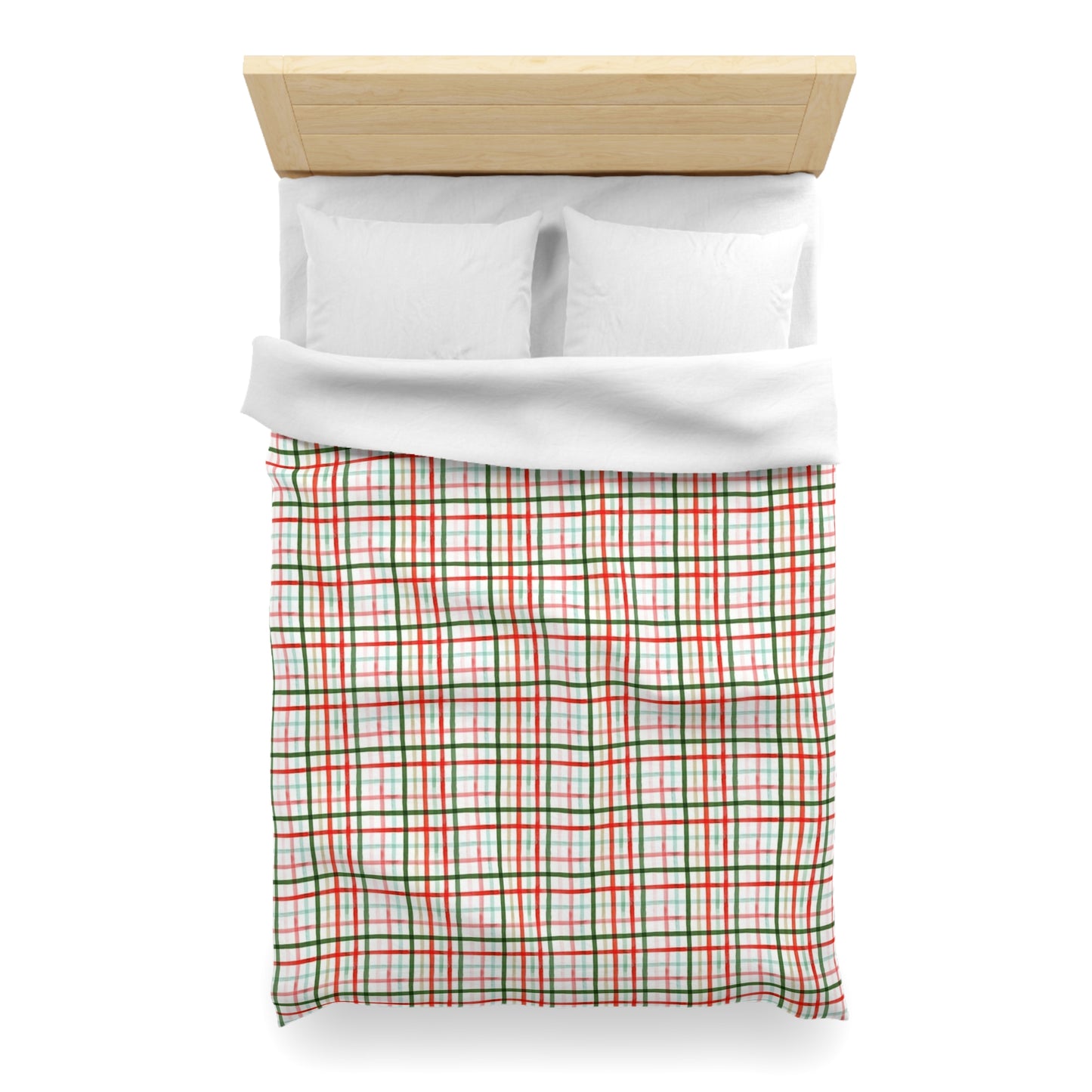 Christmas Watercolor Plaid Duvet Cover - Rustic Holiday Bedroom Decor, Red and Green Buffalo Plaid