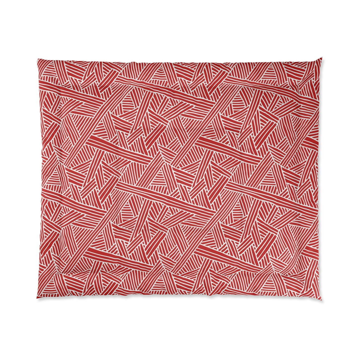 Modern Abstract Navy Red and White Line Pattern Microfiber Polyester Comforter - Geometric Pattern Bedding for Adults