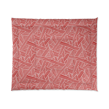 Modern Abstract Navy Red and White Line Pattern Microfiber Polyester Comforter - Geometric Pattern Bedding for Adults