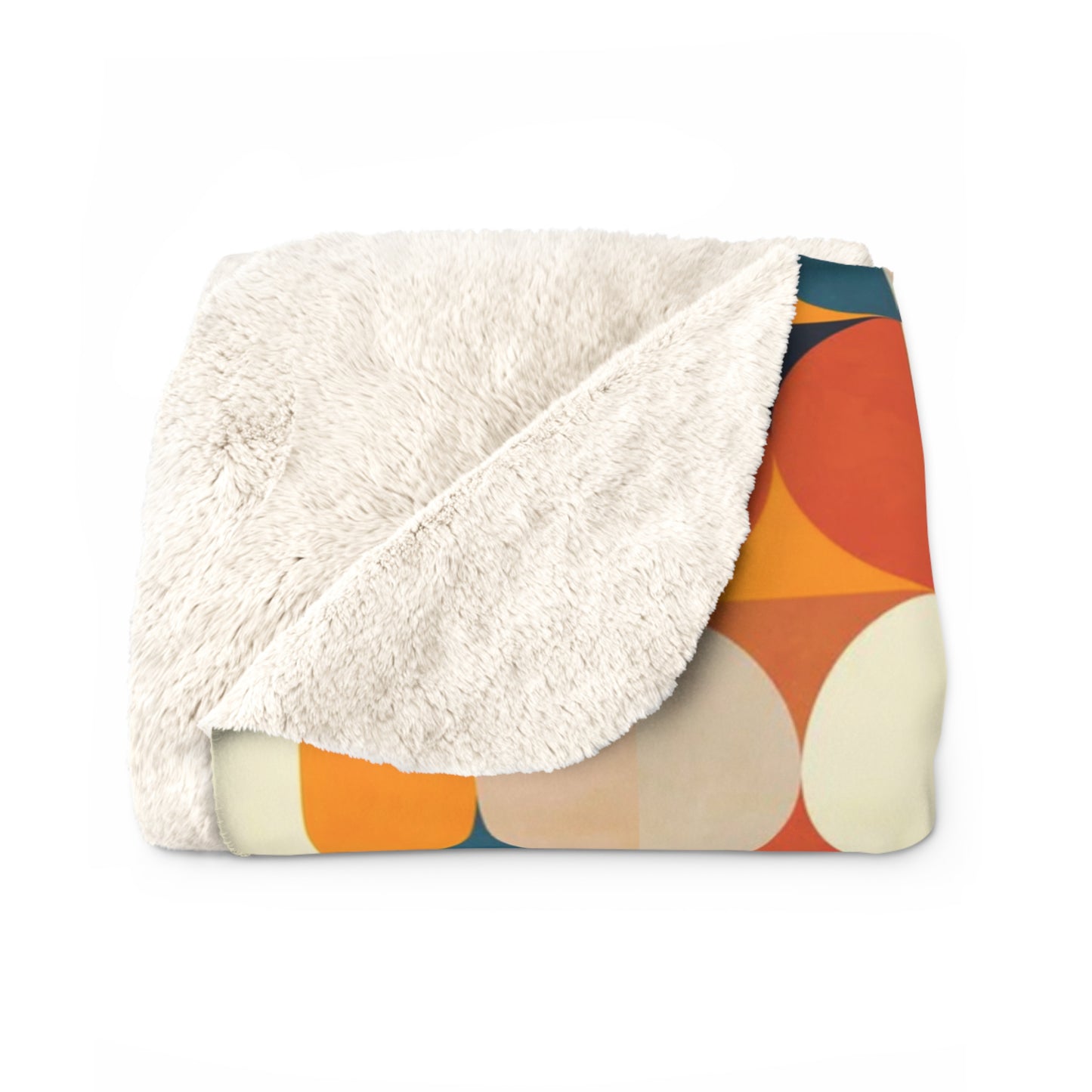 Modern Half Circles Design Orange Teal Beige Sherpa Fleece Blanket - Luxury Throw Blanket