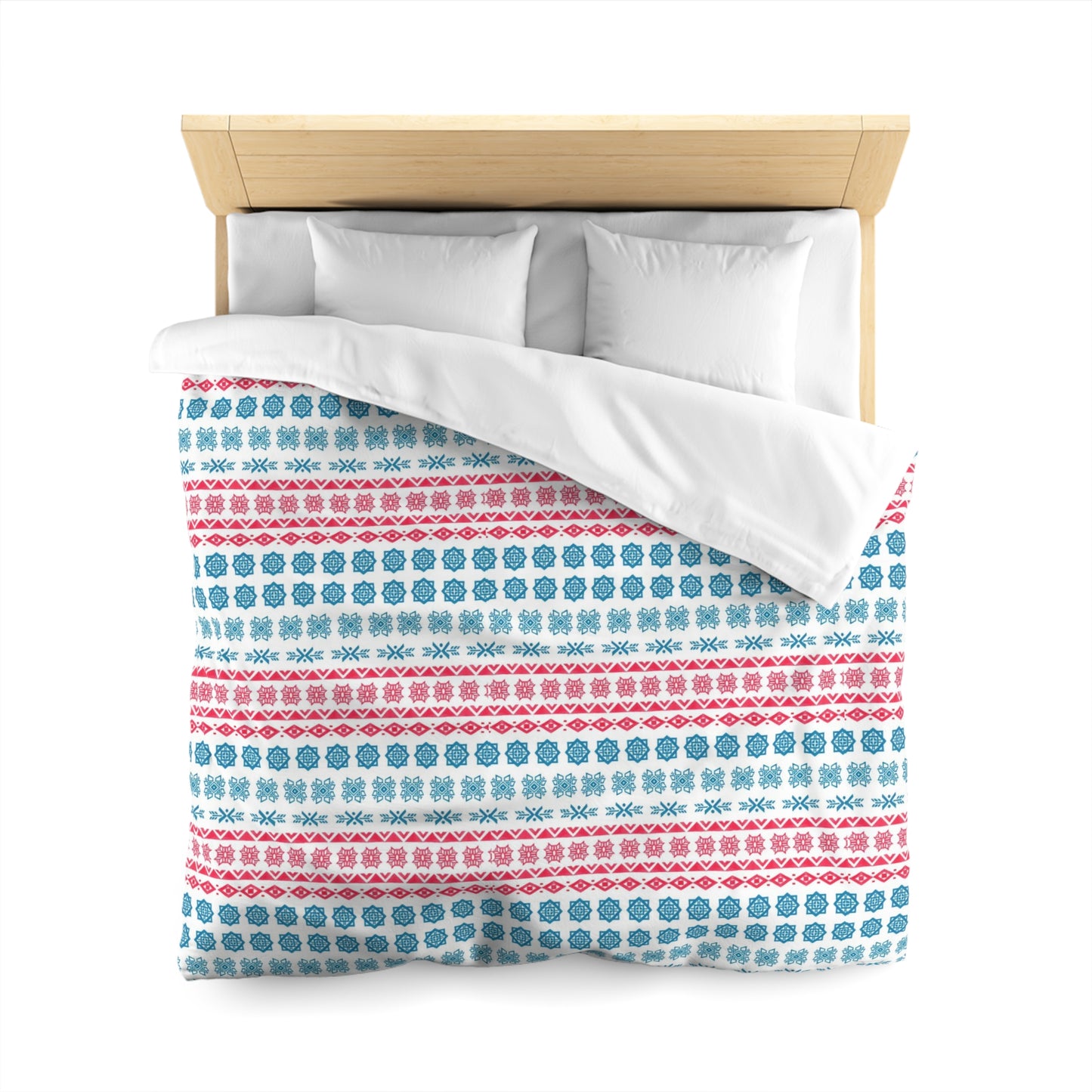 Tribal Aztec Blue Red Hand Painted Duvet Cover - Cultural Heritage Inspired Bedding