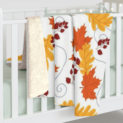 Fall Autumn Leaves in the Wind Sherpa Fleece Blanket - Warm White Accents Design