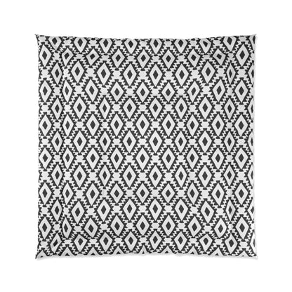 Aztec Geometrics B&W Microfiber Polyester Comforter Set - Stylish Modern Bedroom Furniture