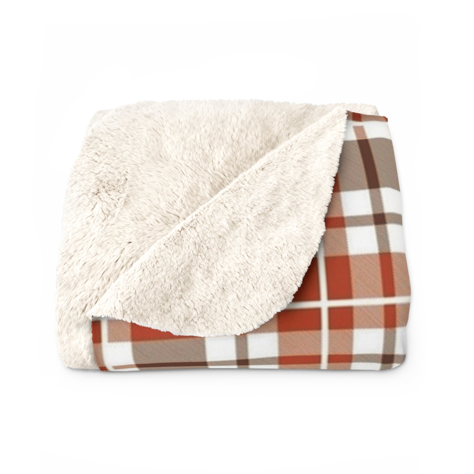 Thanksgiving Fall Plaid Big Scale Sherpa Fleece Blanket - Soft Orange Brown Throw