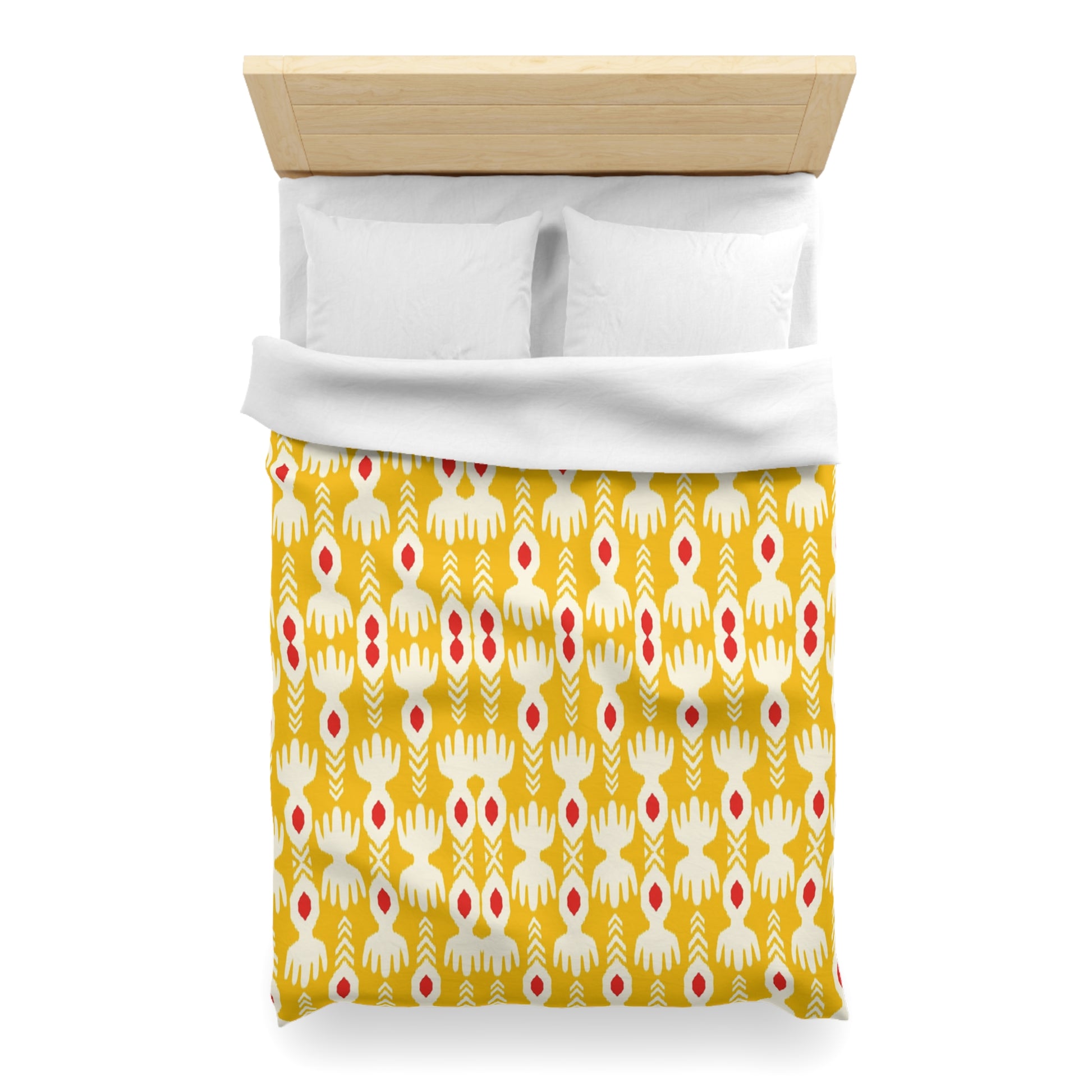 Tribal Yellow Ikat Microfiber Duvet Cover - Exotic Bohemian Global-Inspired Tribal Pattern Bedroom