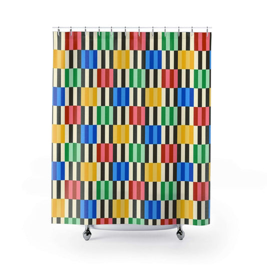 Broken Vertical Block Stripes Shower Curtain - Modern Geometric Bathroom Decor, Colorful Stripe Pattern