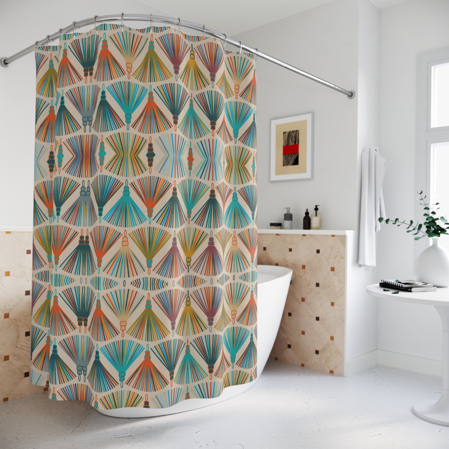 Multicolor Fans Boho Chic Shower Curtain - Exotic Global-Inspired Bathroom