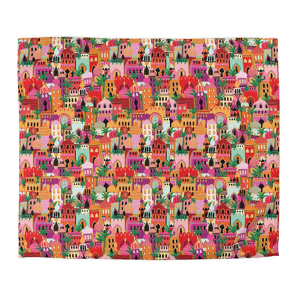 Marrakech-Style Moroccan Village Sunrise Duvet Cover Set - Colorful Boho Chic Bedroom