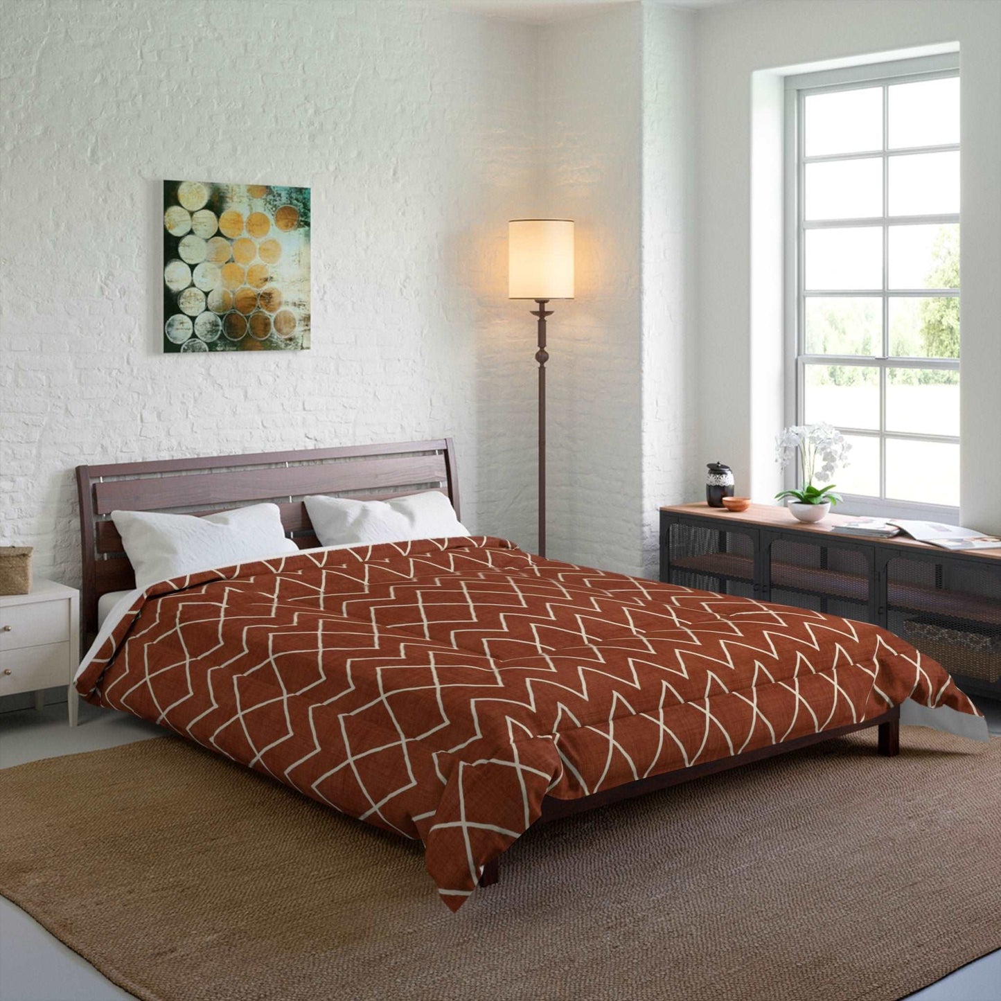 Avoca in Terracotta Rust Microfiber Polyester Comforter Set - Stylish Modern Bedroom Furniture