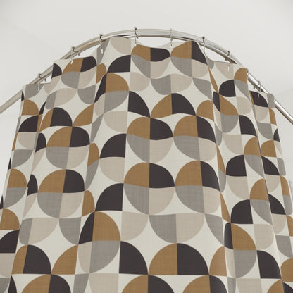 Midcentury Modern Geometric Design Shower Curtain - Dark Truffle Brown Retro Bathroom Accessories