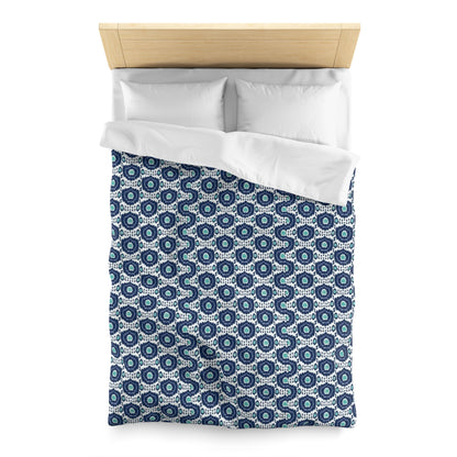 Navy Aqua Ikat Microfiber Duvet Cover - Exotic Bohemian Global-Inspired Coastal Pattern Bedroom