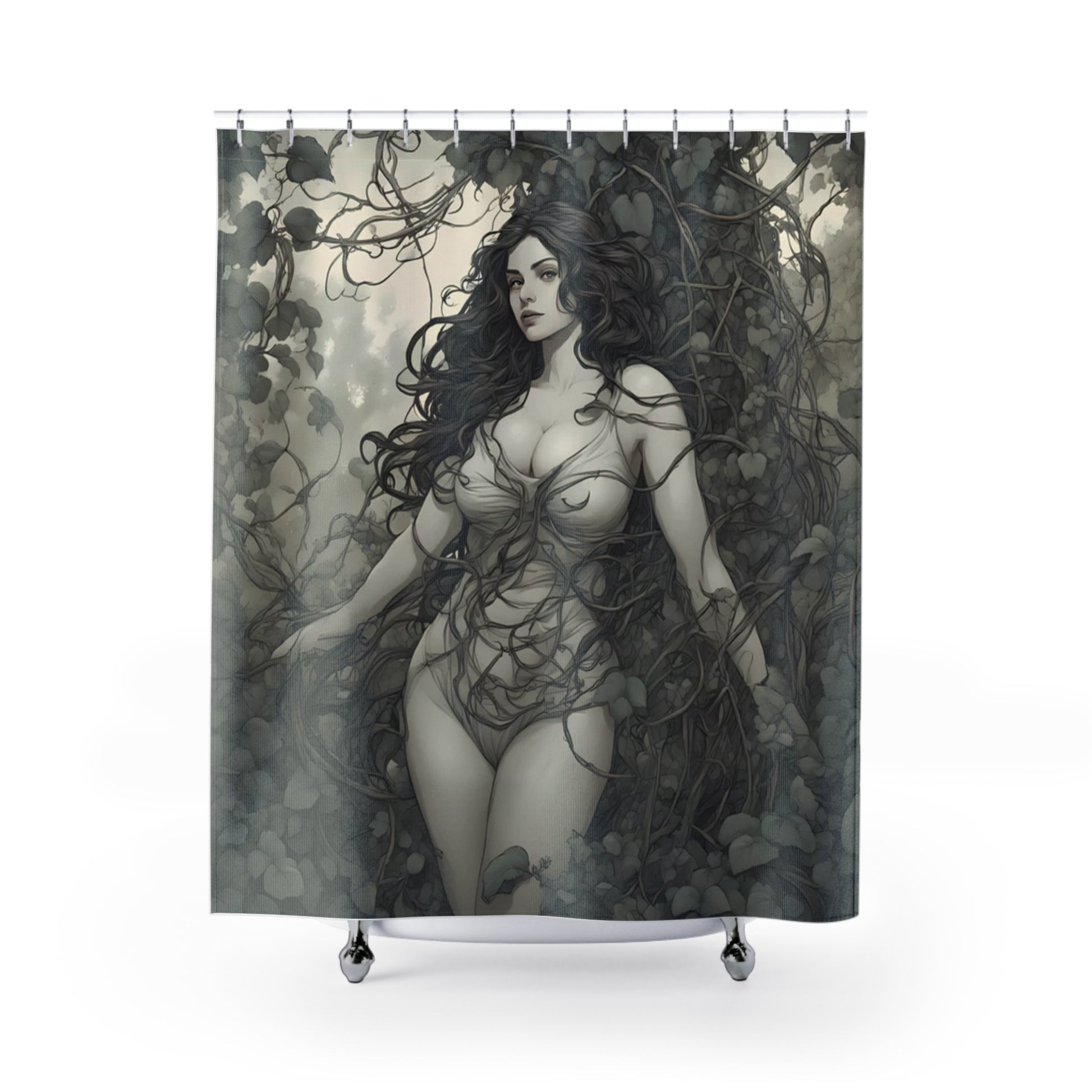 Vineyard Shower Curtain with Beautiful Brunette Woman