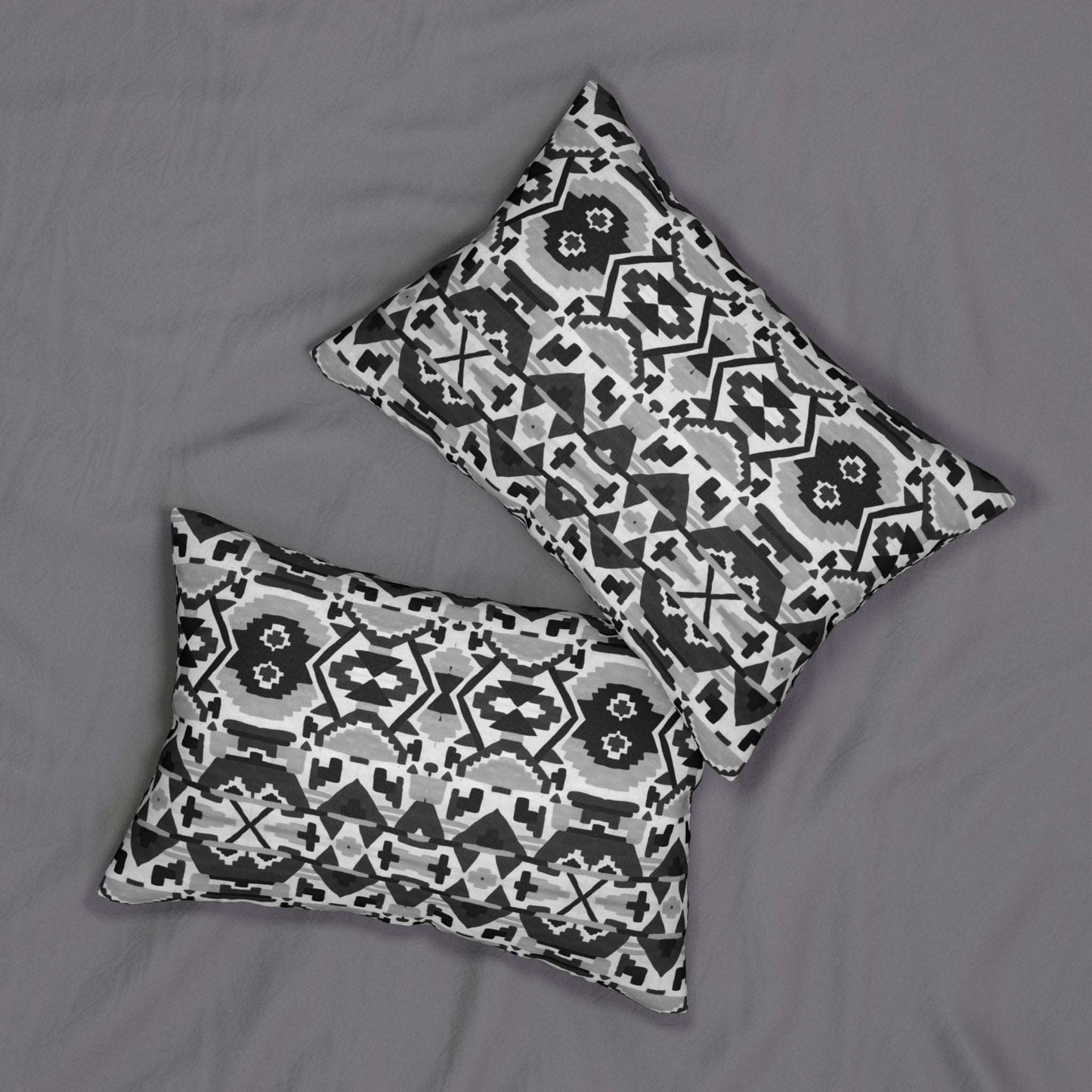 Aztec Inspired Black White Geometric Spun Polyester Lumbar Pillow