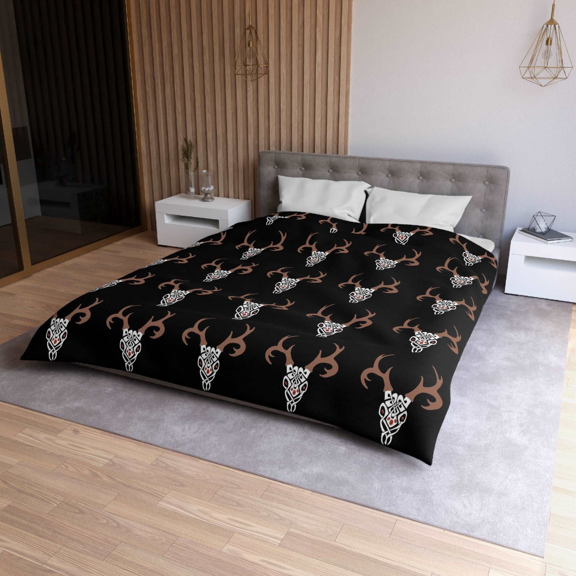 Celtic Deer Skull Pattern Duvet Cover - Ancient Celtic Symbolism, Nature-Inspired Bedding