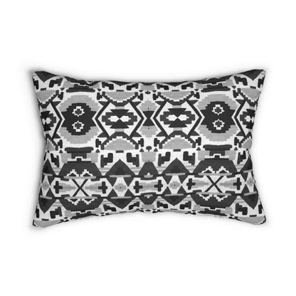 Aztec Inspired Black White Geometric Spun Polyester Lumbar Pillow