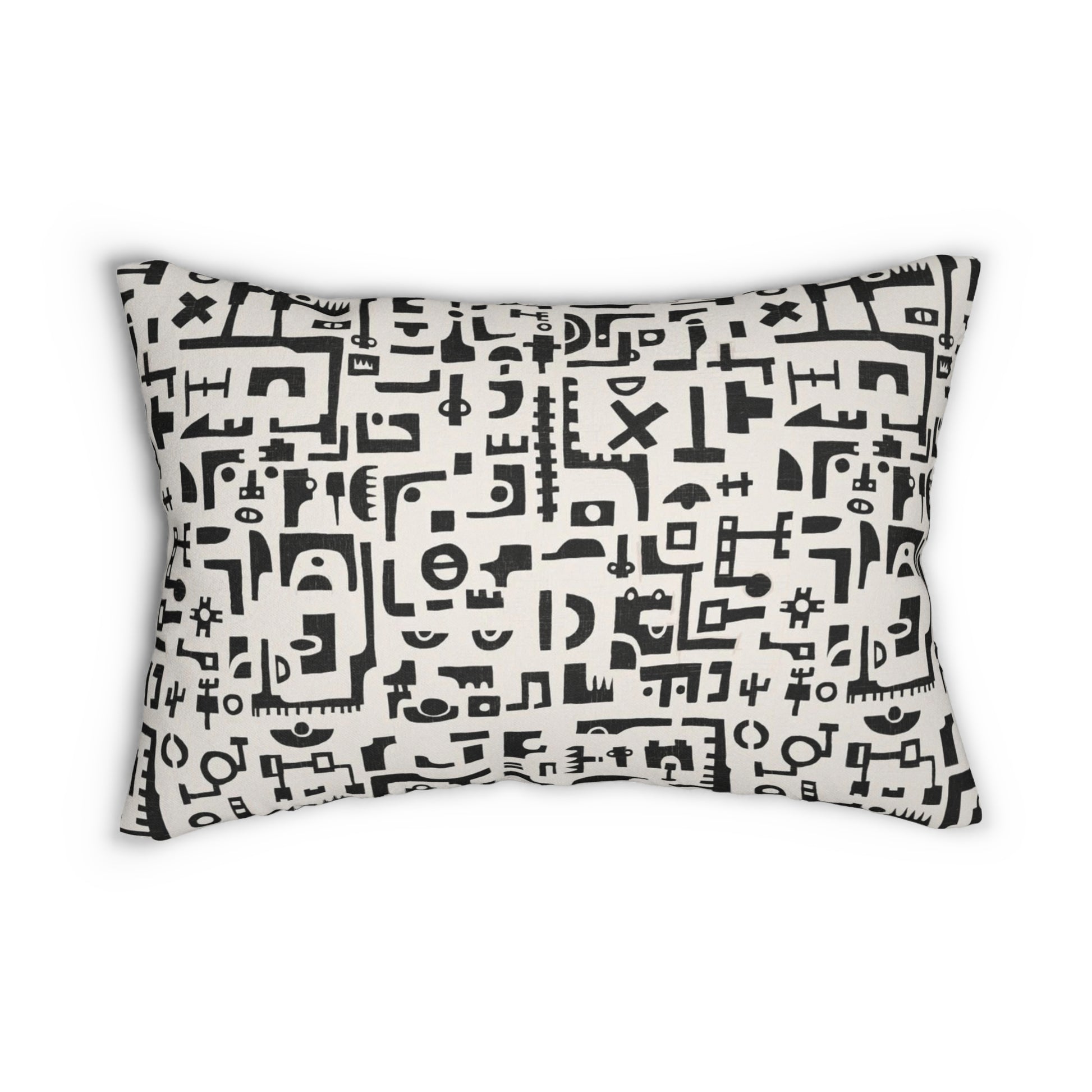 Tribal African Ethnic Shapes Black and White Lumbar Pillow