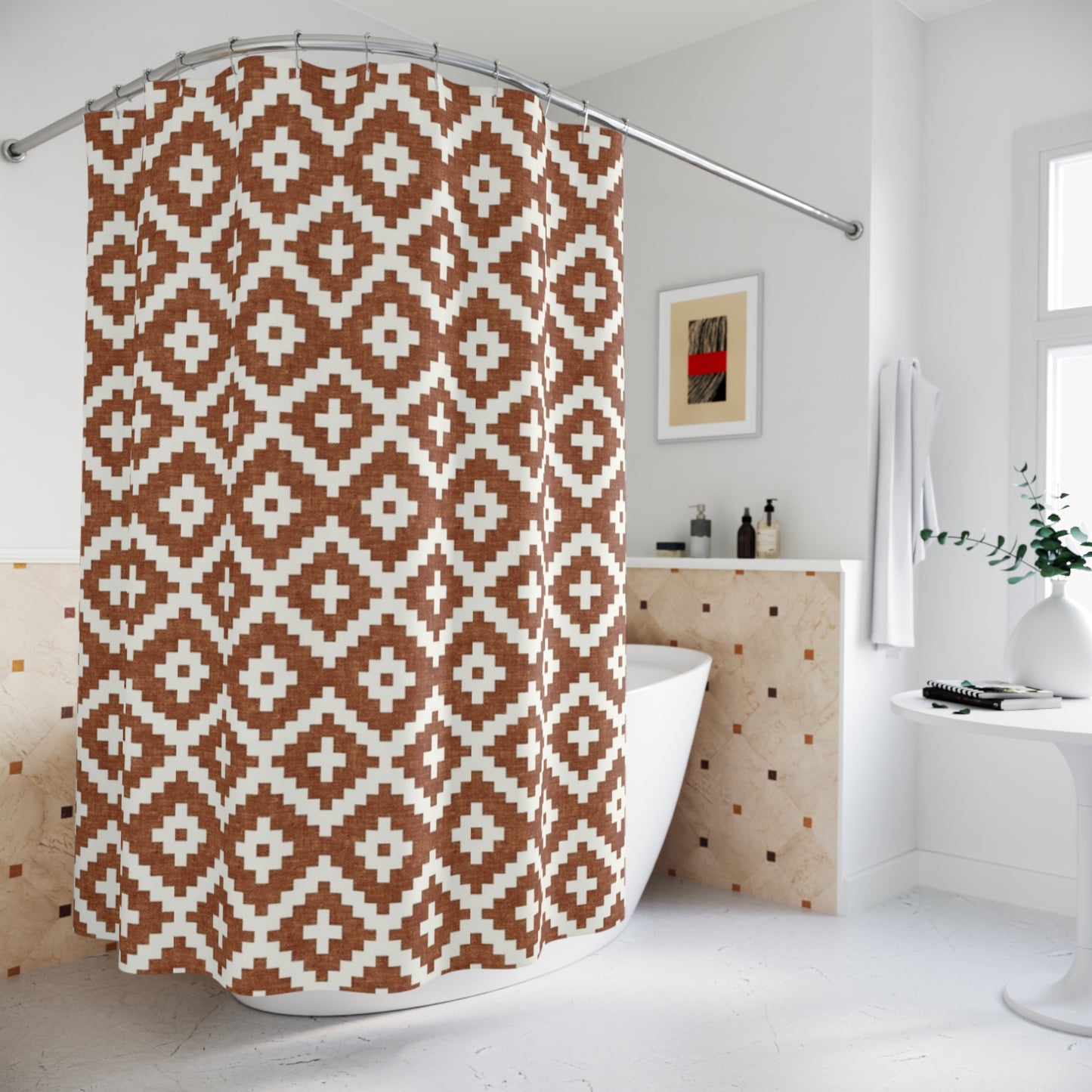 Global Aztec Woven Geometric Shower Curtain - Unique Cultural Bathroom Accessories