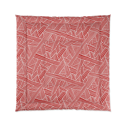 Modern Abstract Navy Red and White Line Pattern Microfiber Polyester Comforter - Geometric Pattern Bedding for Adults