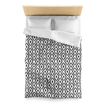 Aztec Inspired Geometric Duvet Cover - B&W Ethnic Tribal Bedding