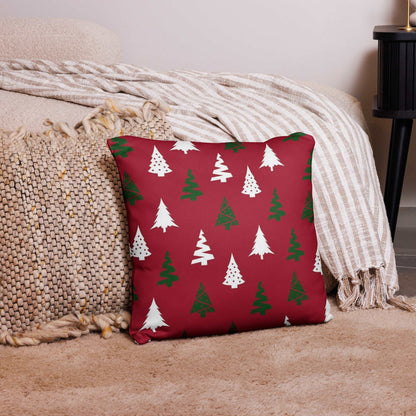 Christmas Throw Pillow with Christmas Tree in Green and White Pattern